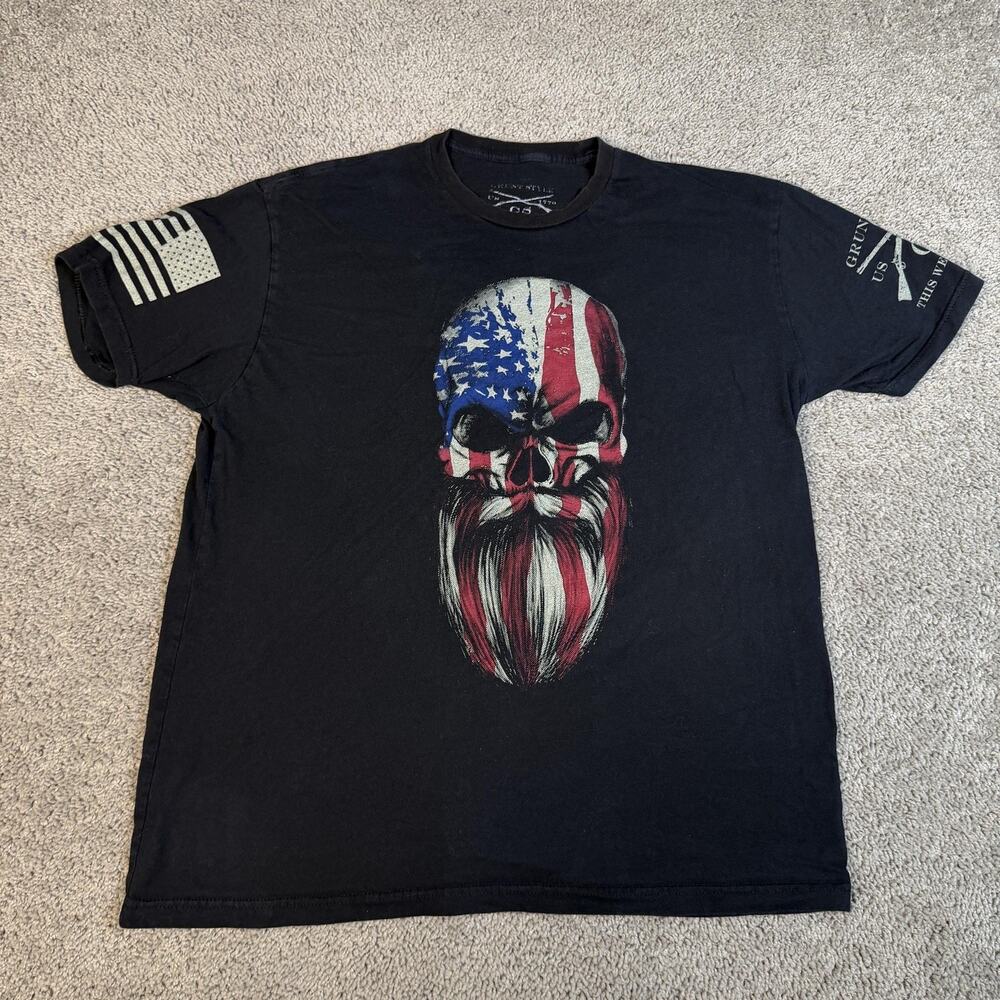 Grunt Style Shirt Mens XL Black Skull American Flag Beard Graphic Tagless